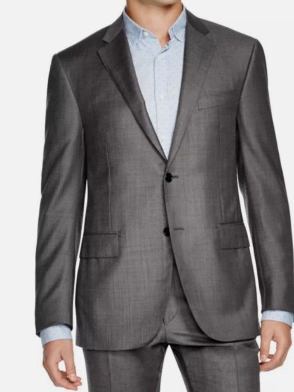 Corneliani Men Gray Academy Regular Fit Sharkskin Wool Suit Jacket Size 52